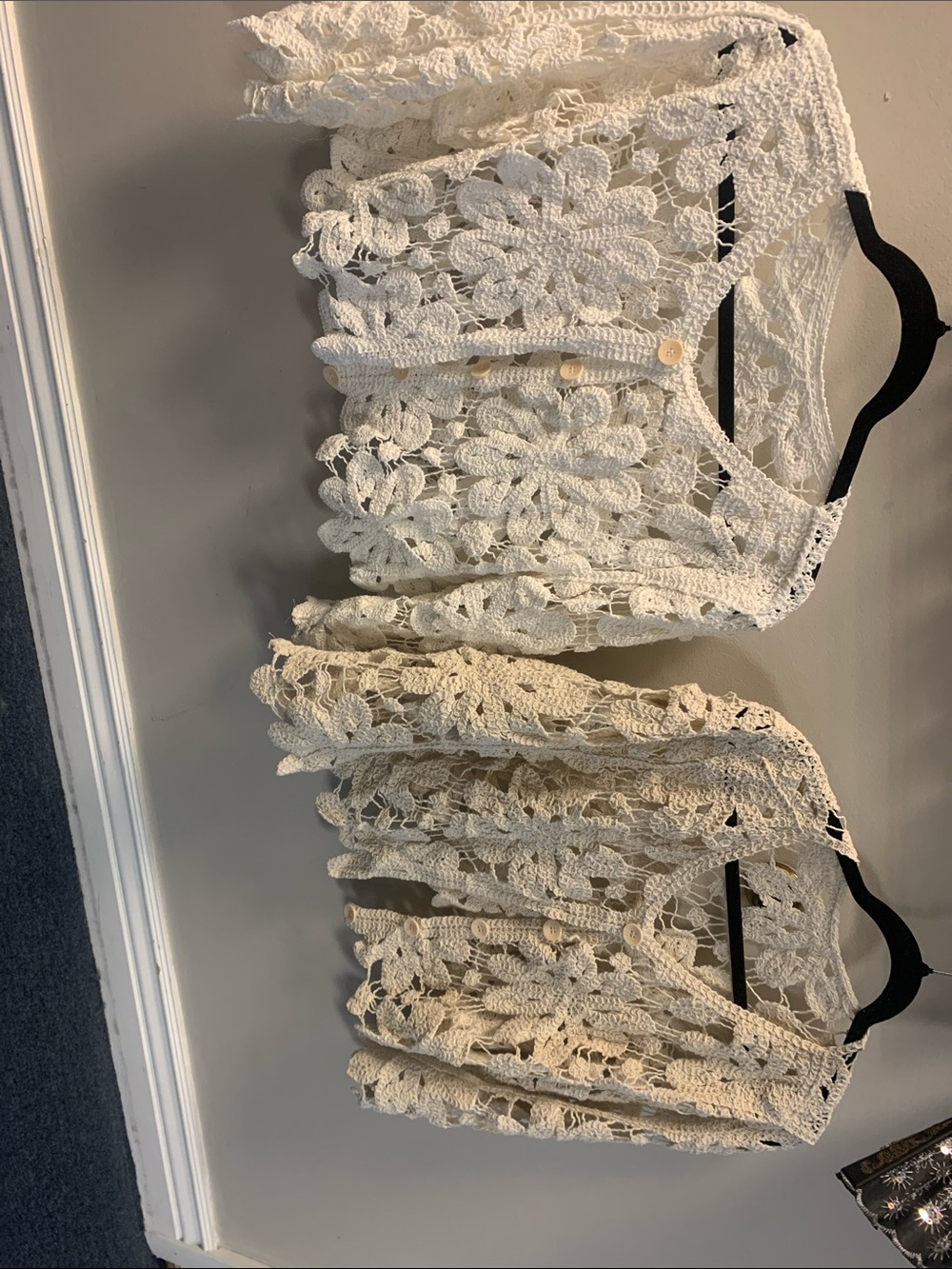 Openwork Crochet Button-Front Shrug - Cream